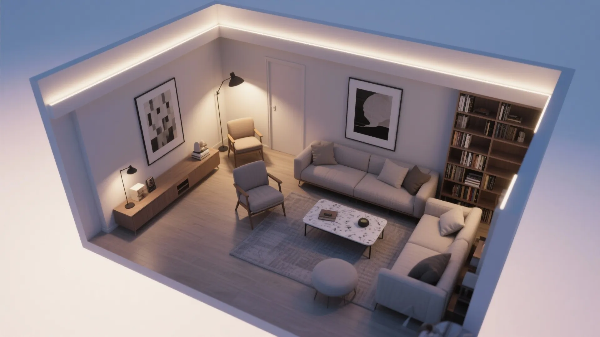 1. Layered recessed lighting for depth