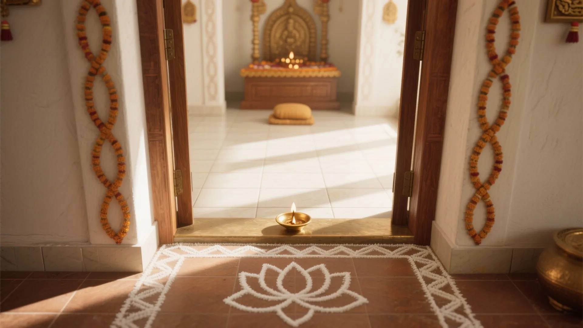 Threshold Kolam for a Pooja Alcove Entrance