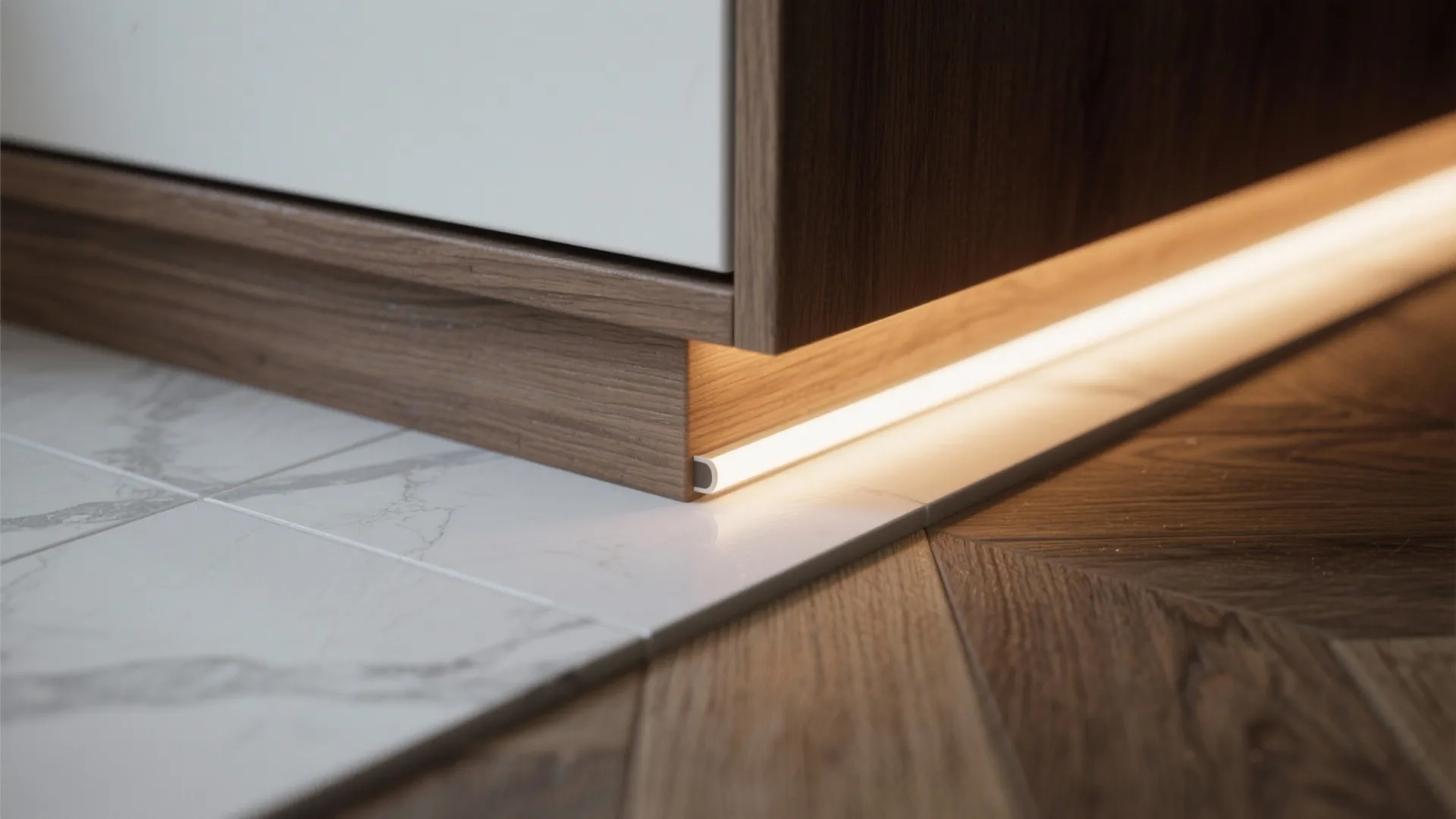 Warm Wood Threshold with Concealed Lighting