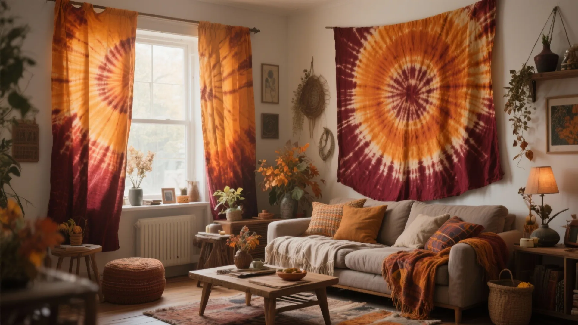 10. DIY Tie-Dye Curtains in Autumn Shades