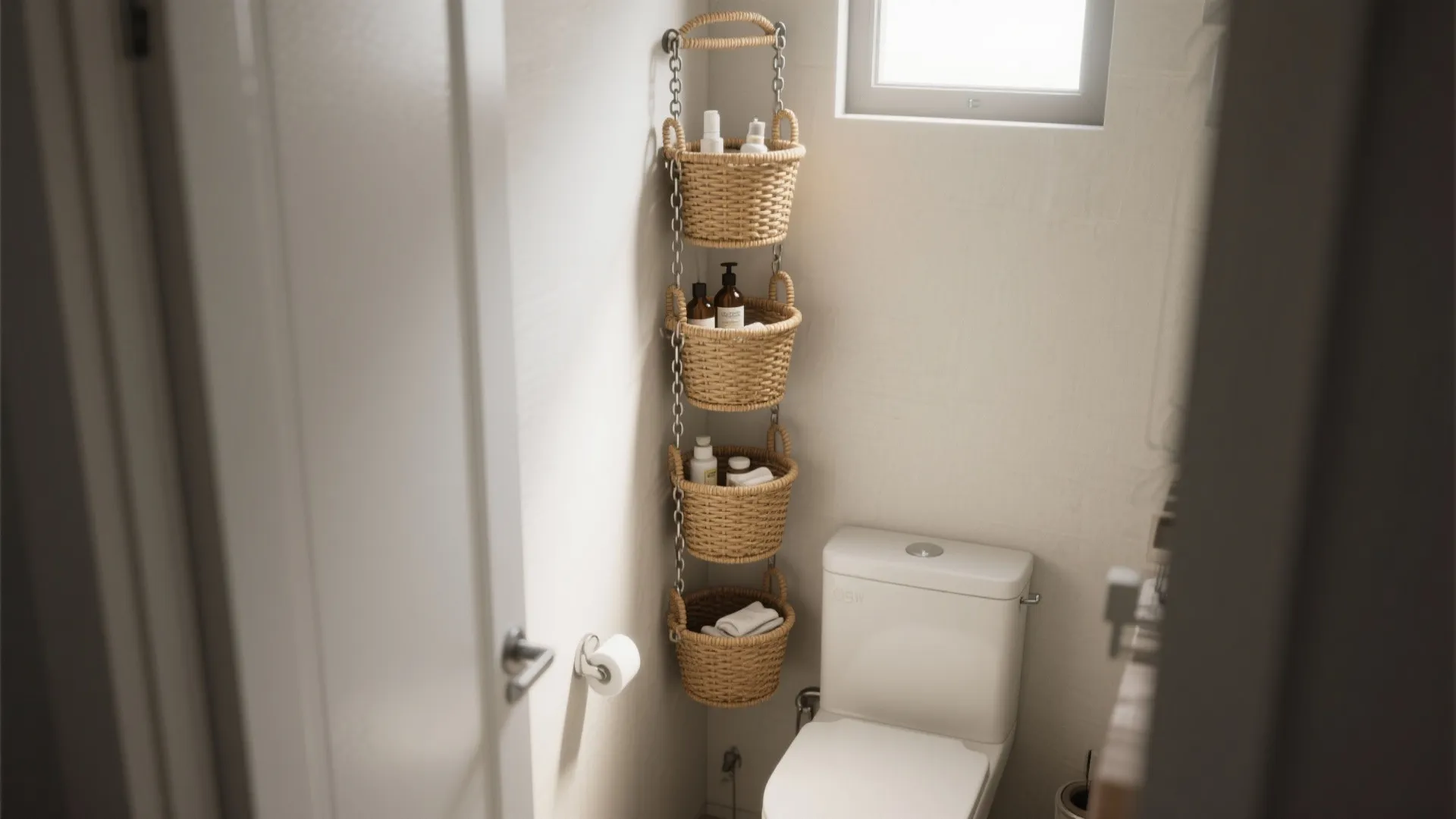 2. Hanging tiered baskets for vertical storage