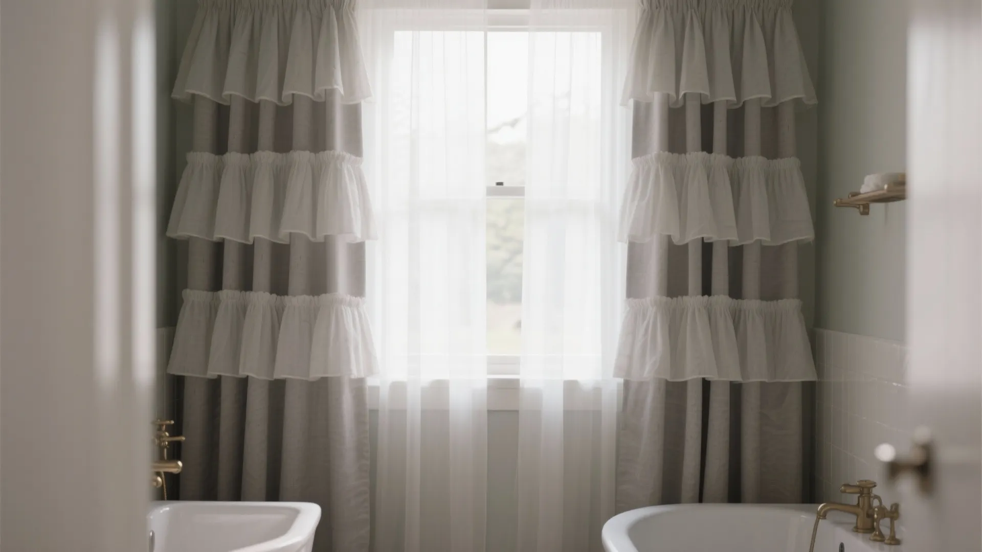 Bathroom with layered curtains for adjustable light and privacy