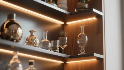 Modern Bar Shelving with Warm LED Lighting