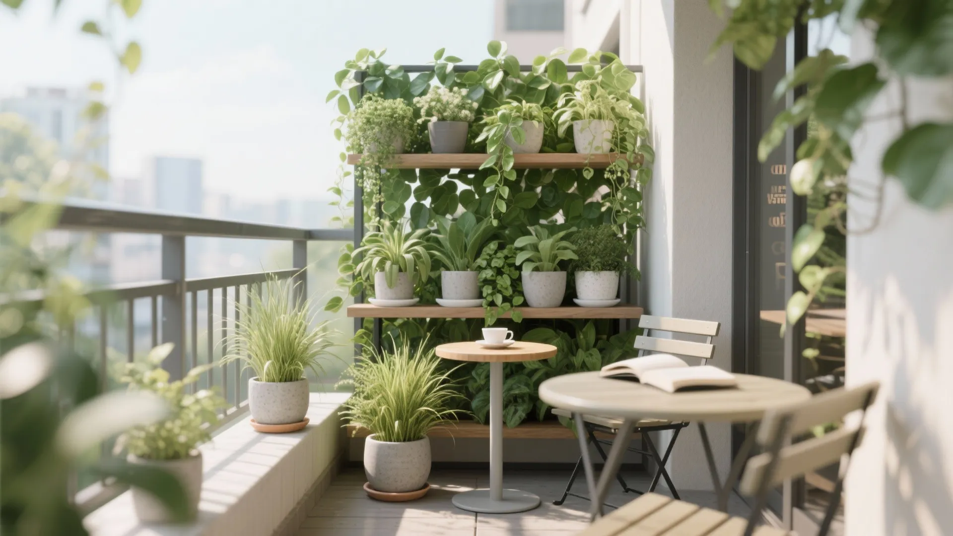 Tiered Plant Stands With Side Table to Double as Green Screen