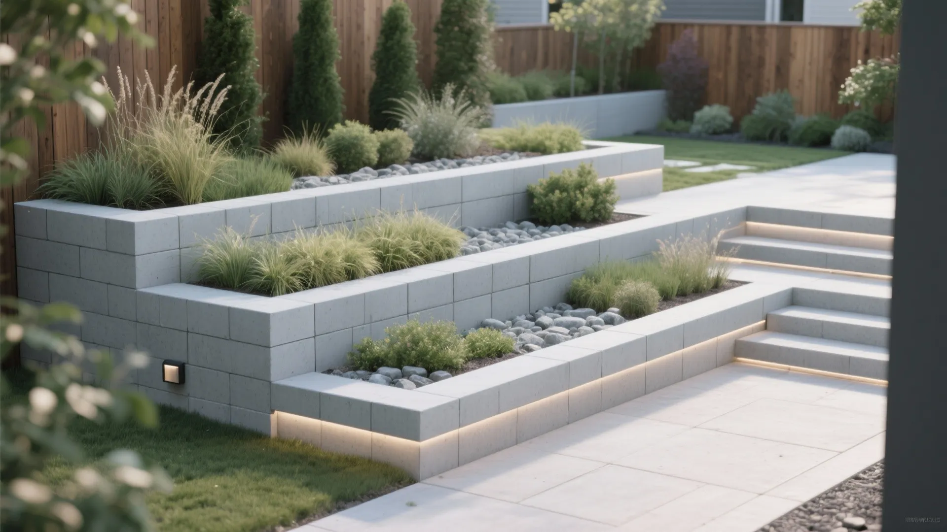 Minimalist tiered retaining planters