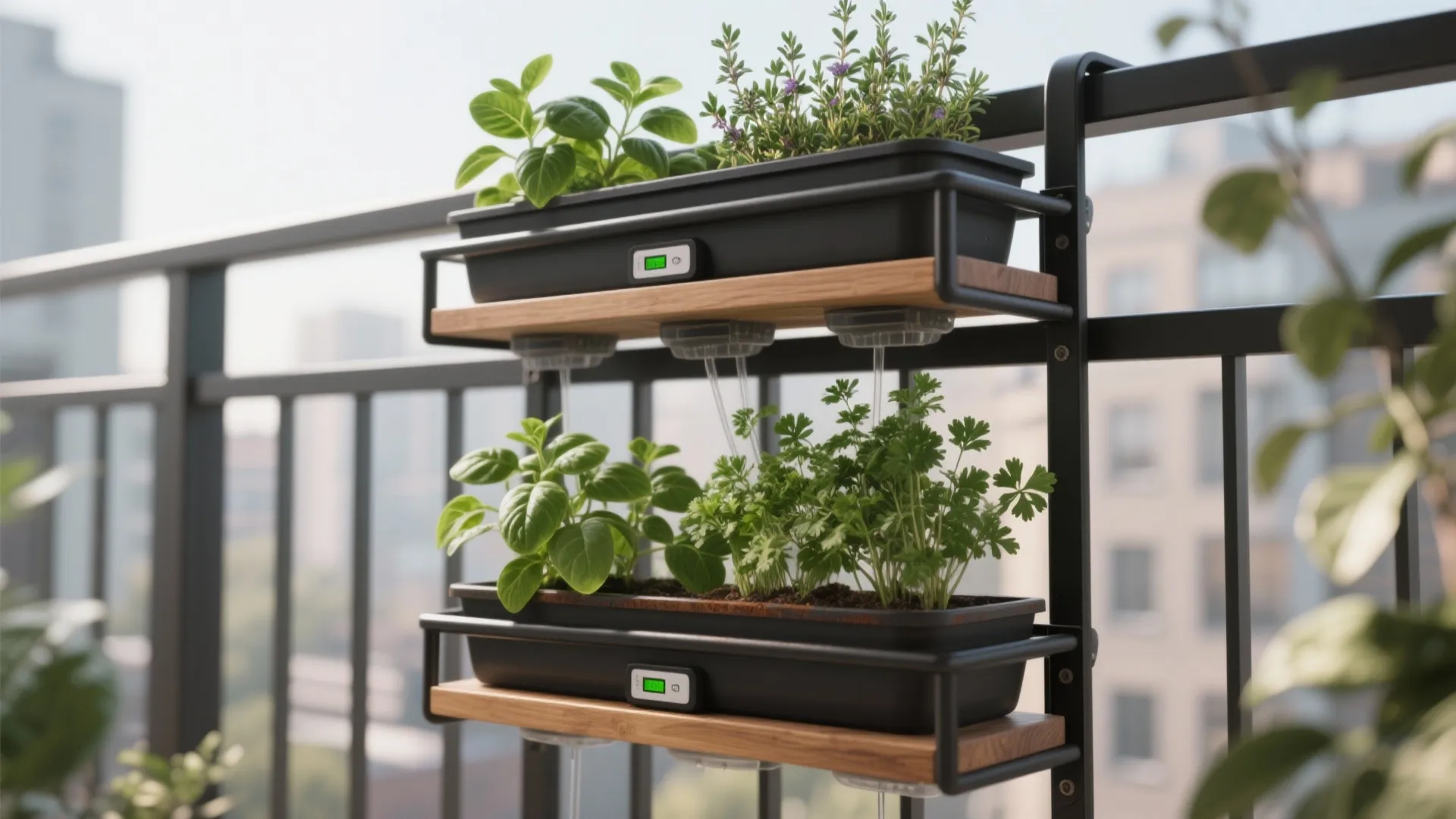 Tiered Shelving with Self-Watering Inserts