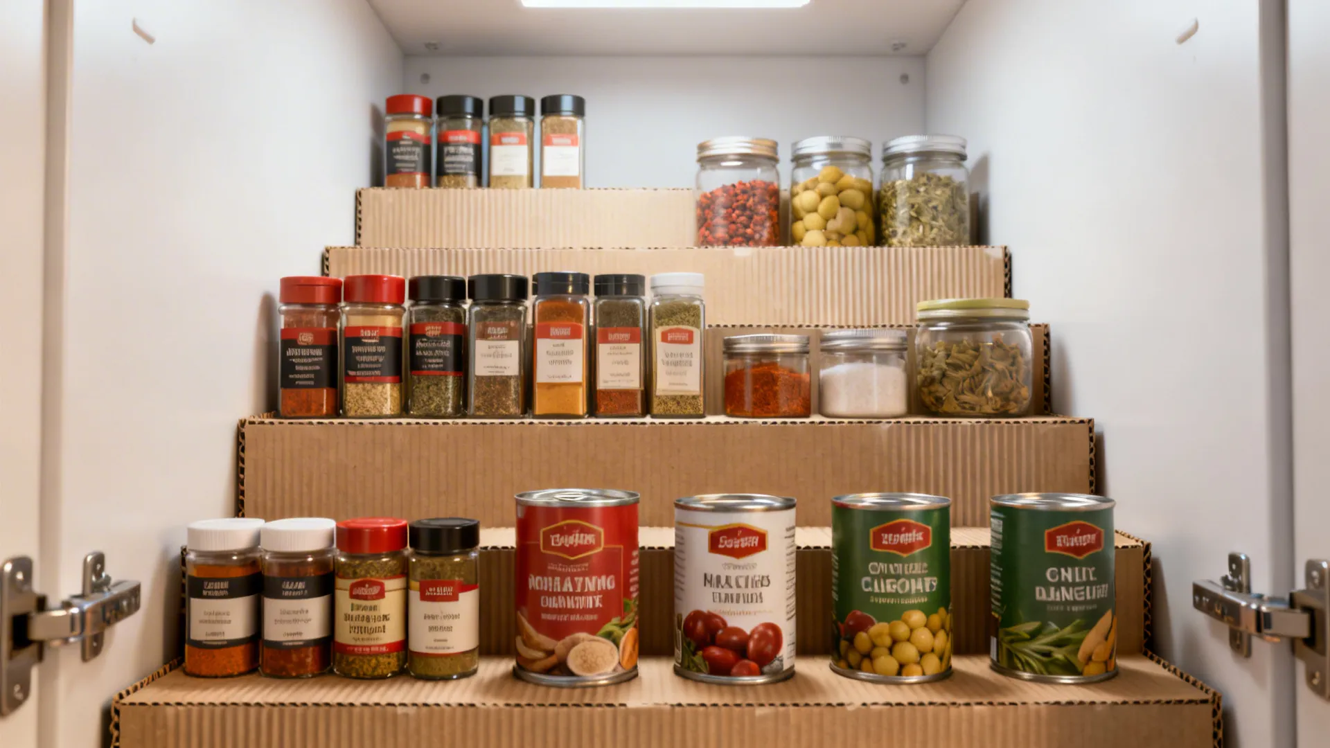 Cardboard Shelf Risers for Cans and Spices