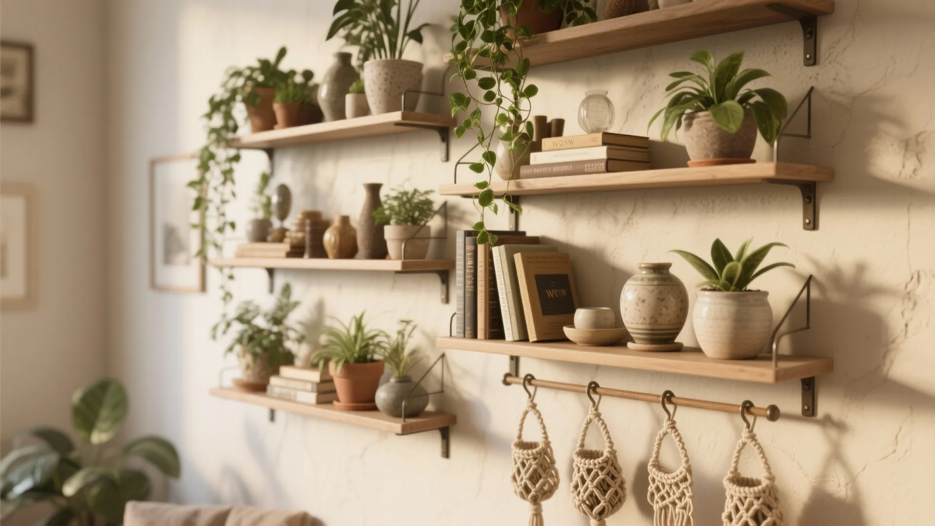 Tiered Shelving and Hanging Pots