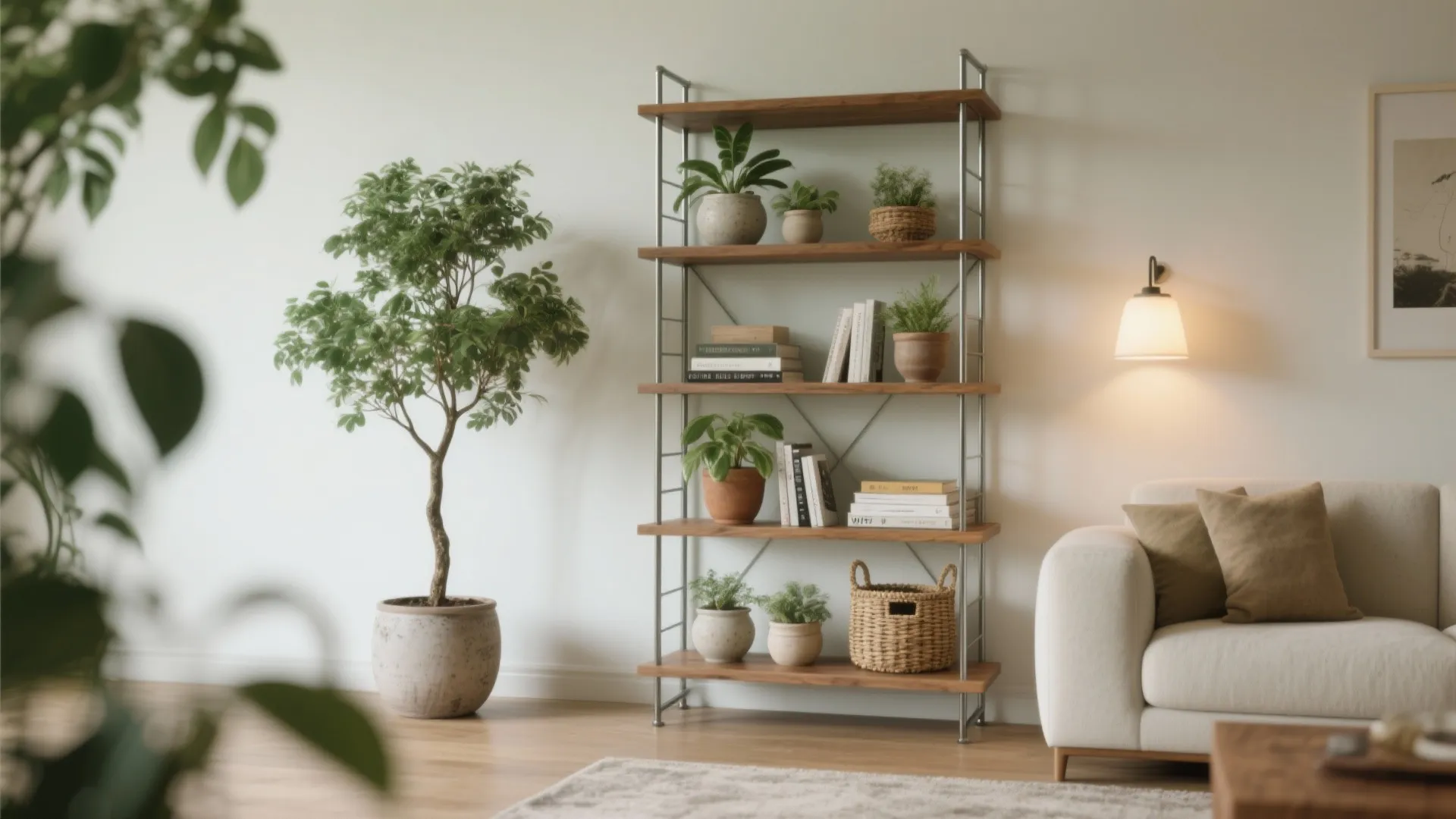 2. Use tiered pots and canopy shelving