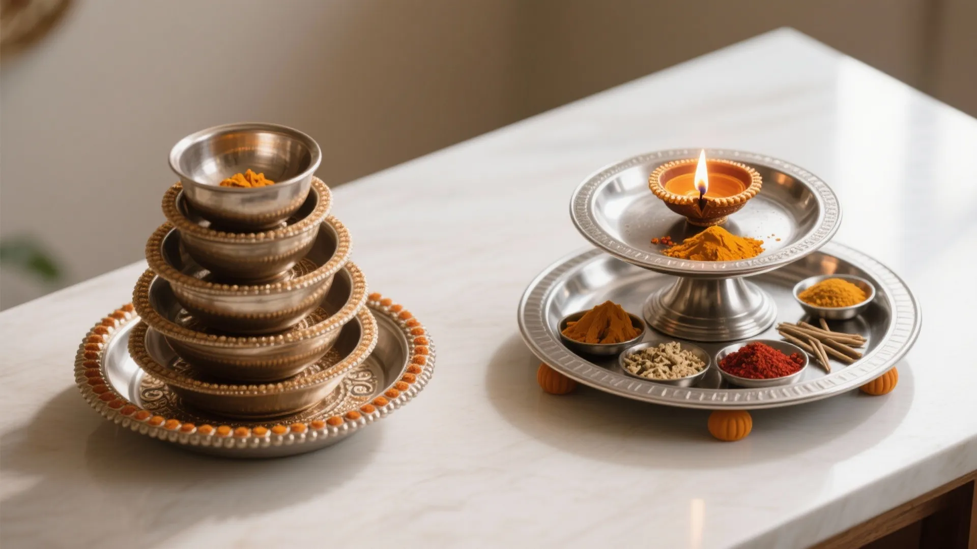 Stackable, Tiered Pooja Thali for Small Homes