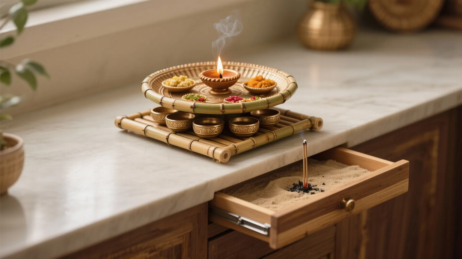 Elevated Tier with Incense Tray and Hidden Storage