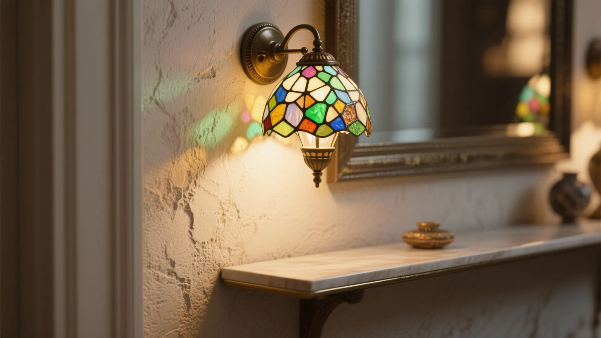 1. Stained-glass accent over a narrow console