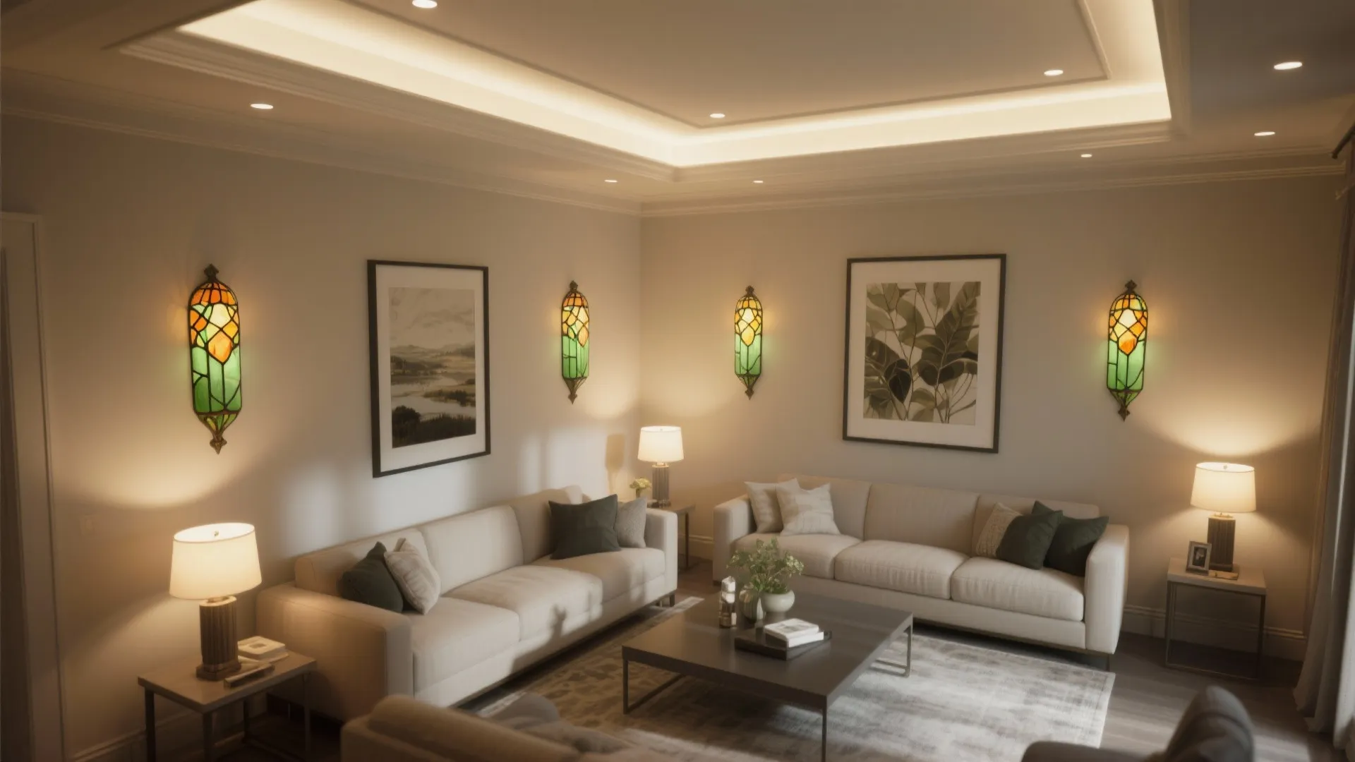 3. Layer Tiffany wall lighting with recessed or track lights