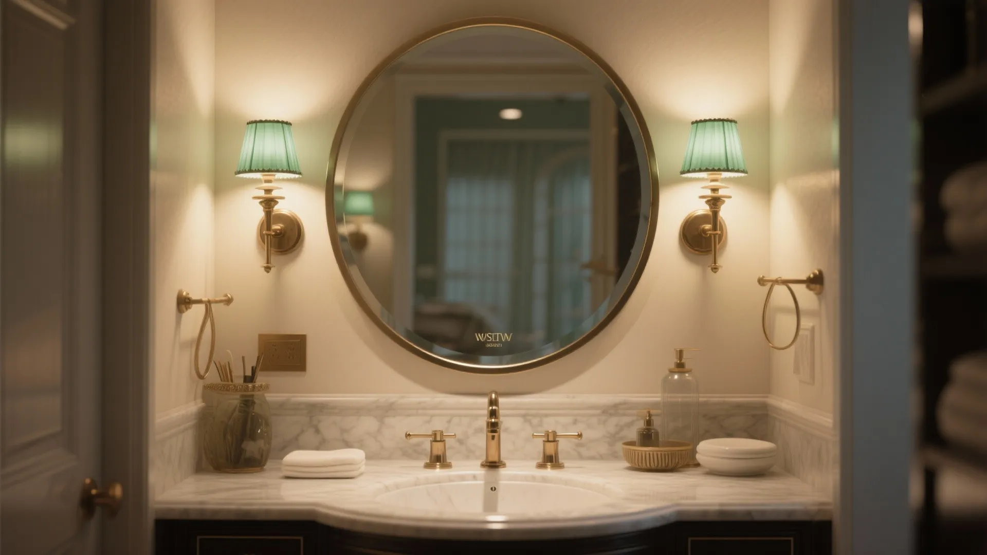 2. Pair twin Tiffany sconces on either side of a mirror