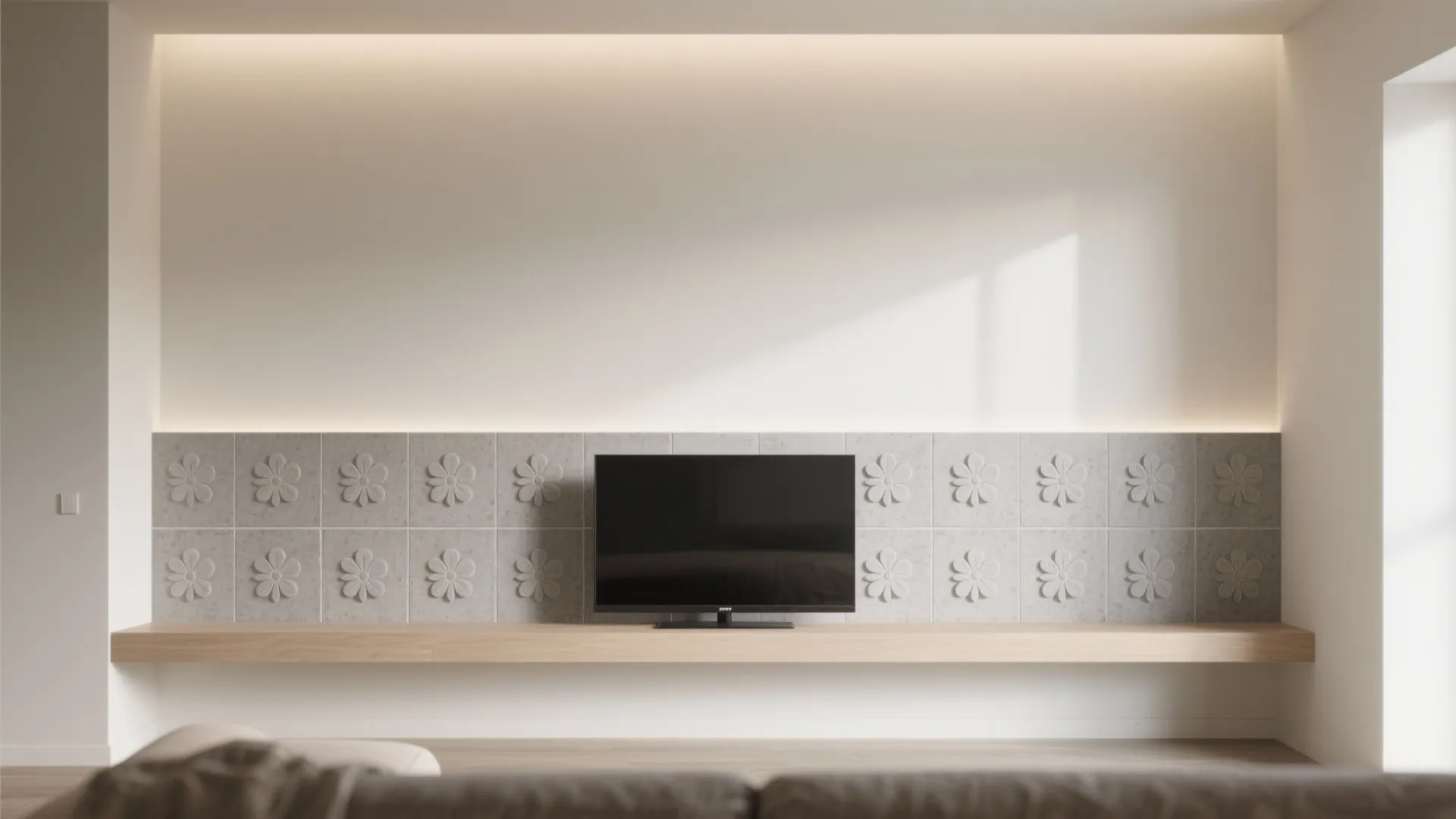 Inlaid Cement Flower Tiles as an Accent Band