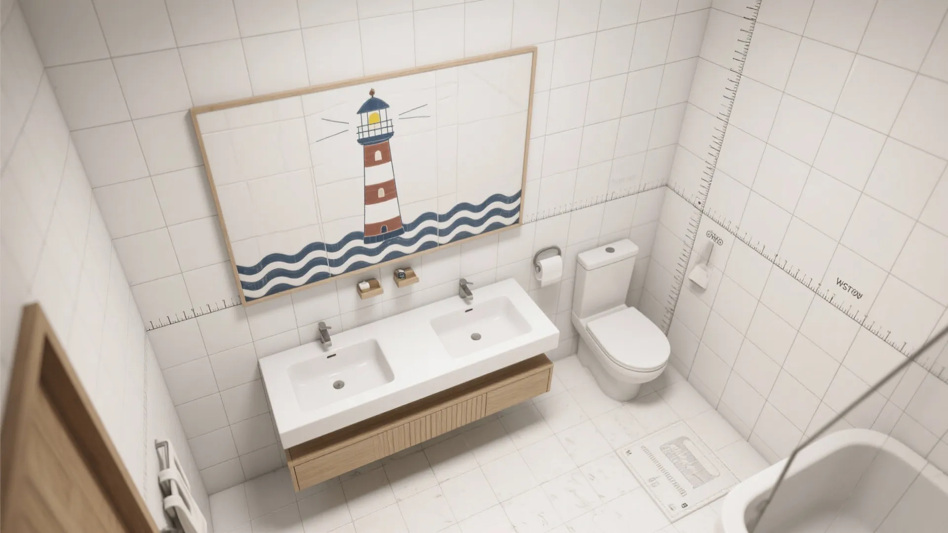 3) Nautical Tile Accent Wall: Anchors without Overkill