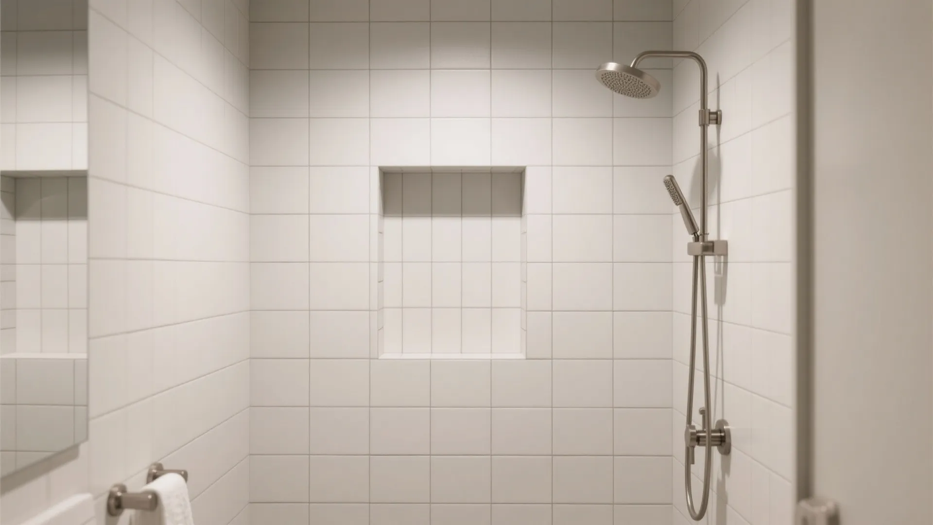 Minimalist niche that aligns with tile lines