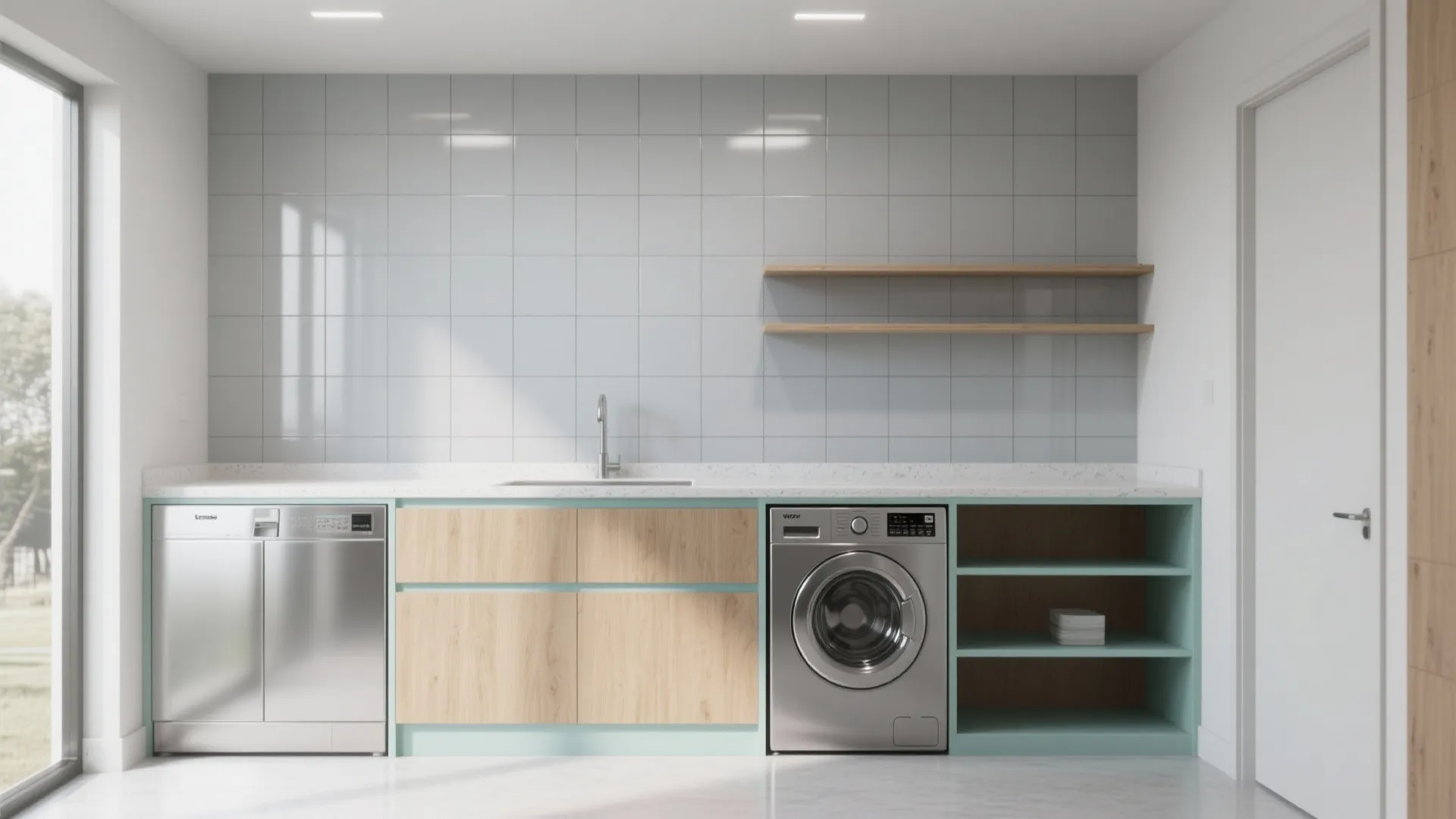 2. Full-height tile backsplash for the washer area