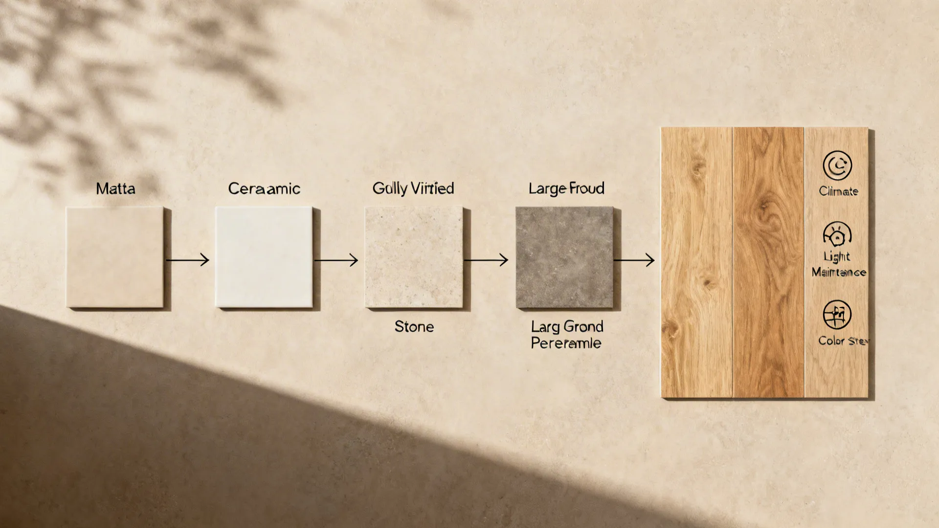 Flowchart showing different types of floor tiles leading to a final wood look floor tile