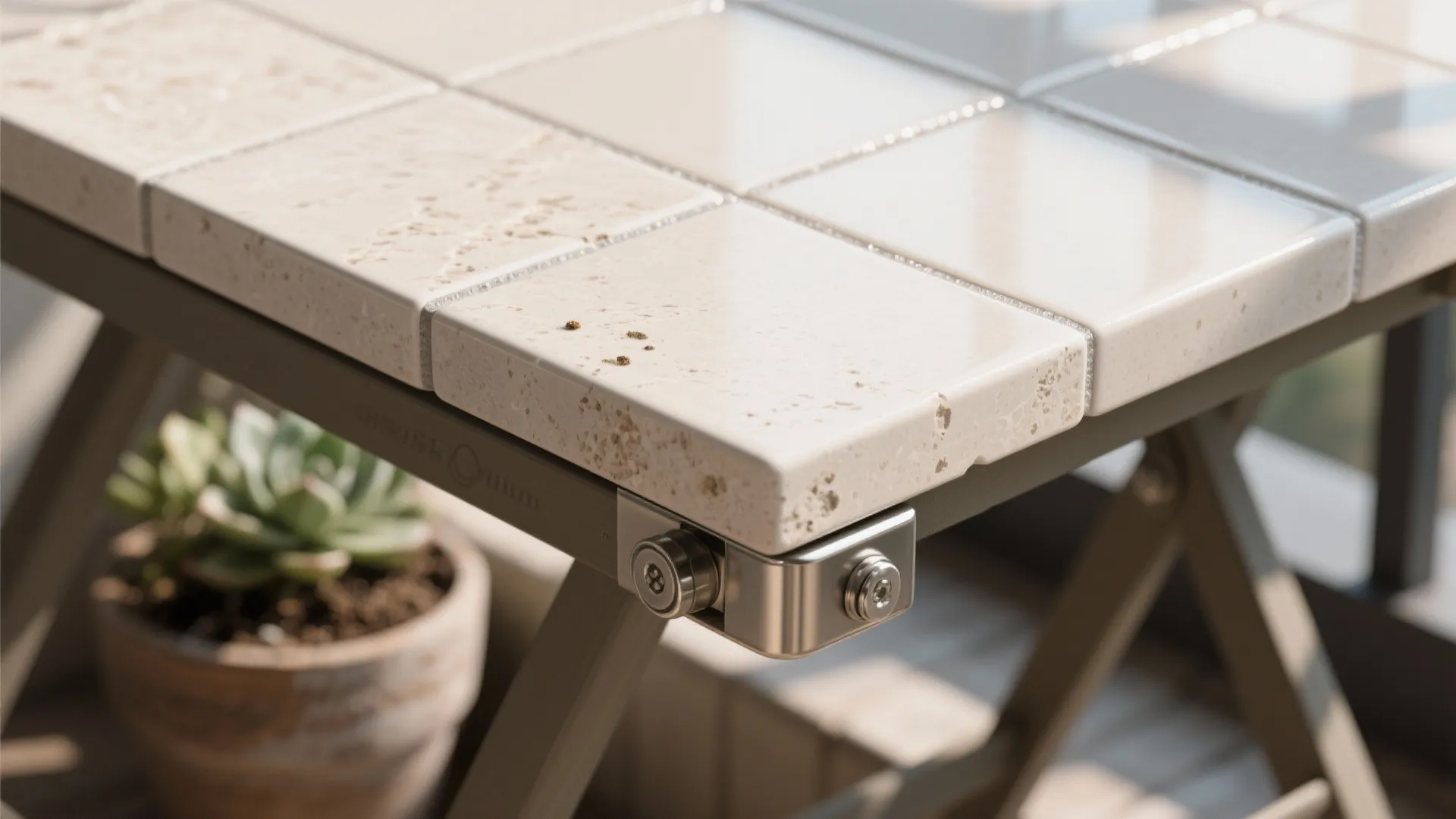 5) Compact drop-leaf with weatherproof tiles as a plant-friendly surface