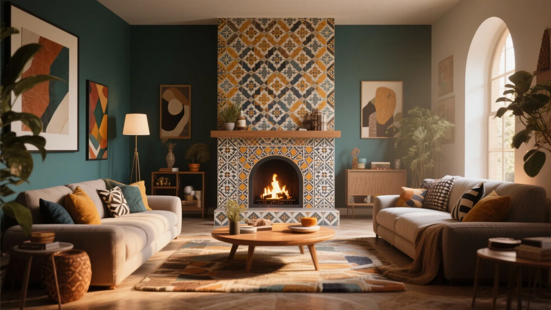 7. Tile Surround with Geometric Patterns