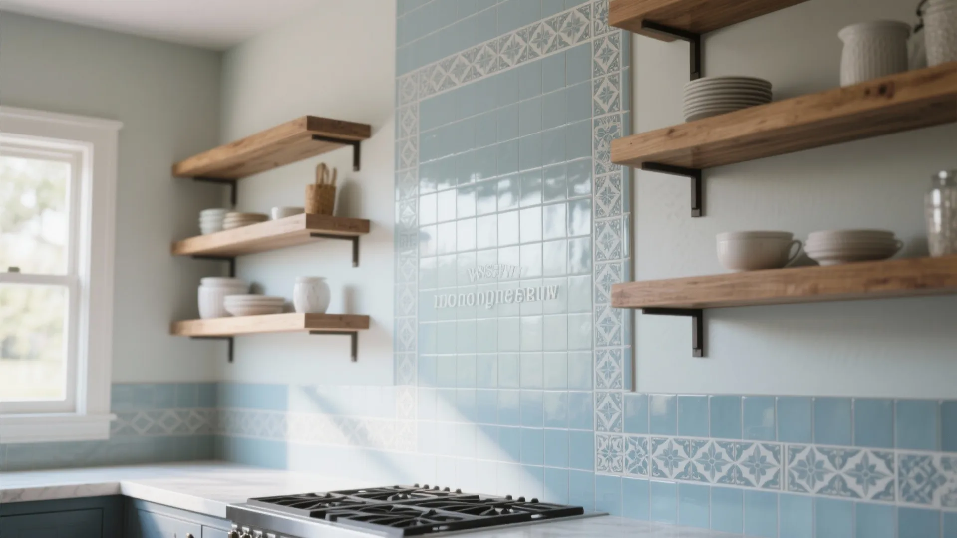 7. Frame Open Shelves with Tile