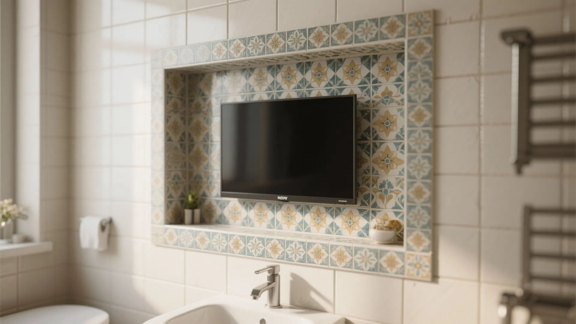 6: Tile-framed TV Niche