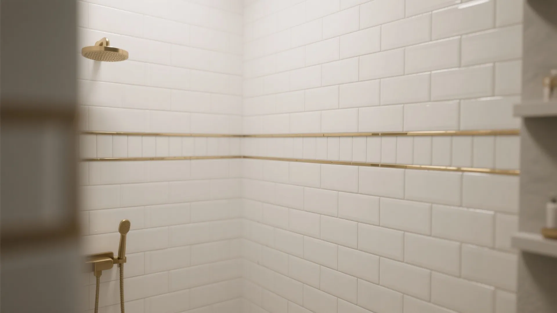 2. White Tile, Gold Accent Grout or Trim