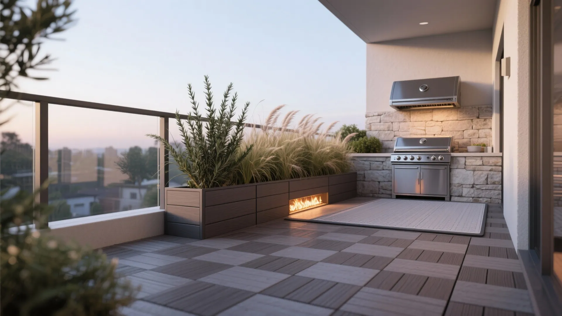 Tile or Composite “Heat Zone” With Planter Windbreak