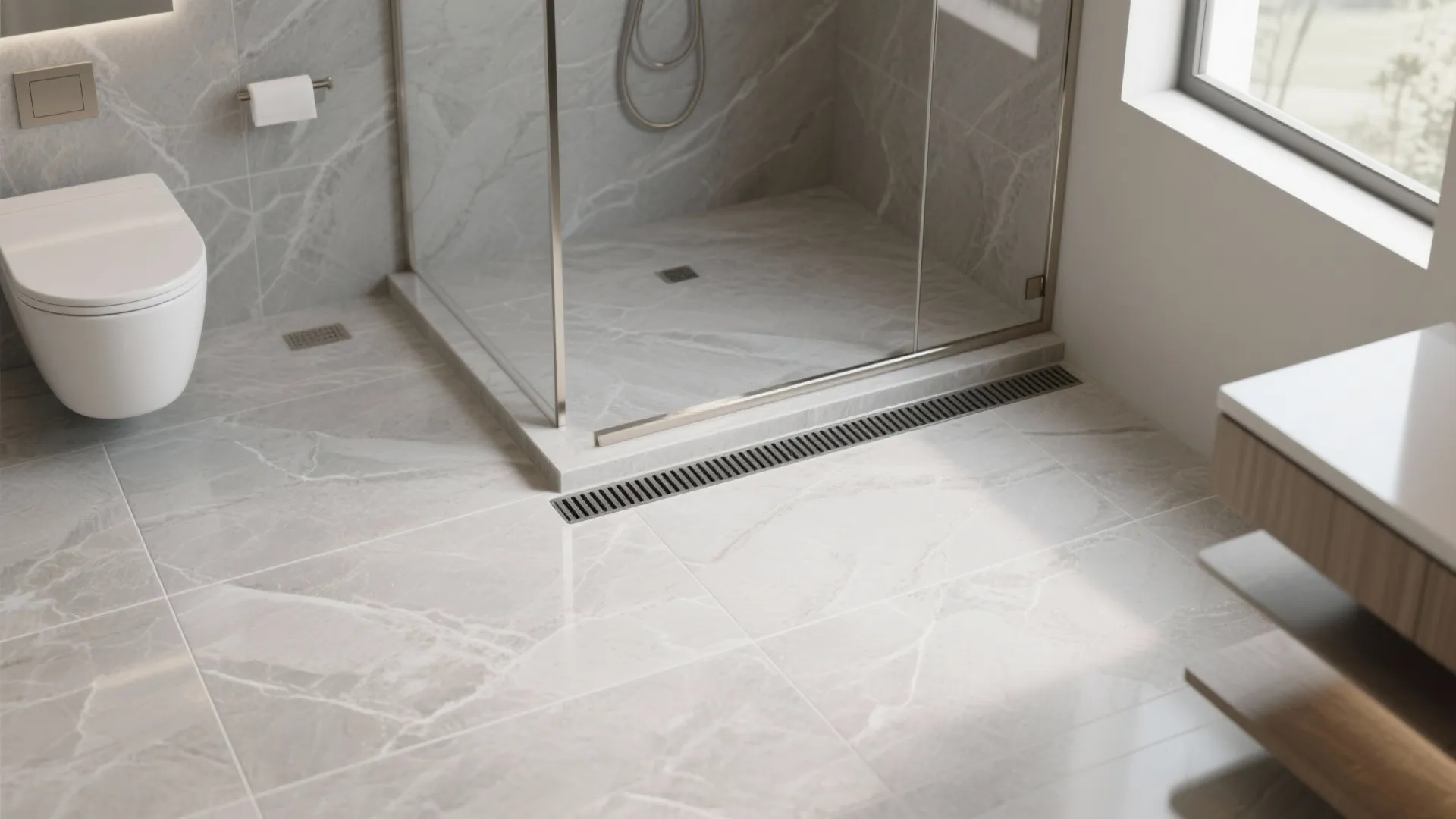 Invisible tile-over drain for a seamless floor