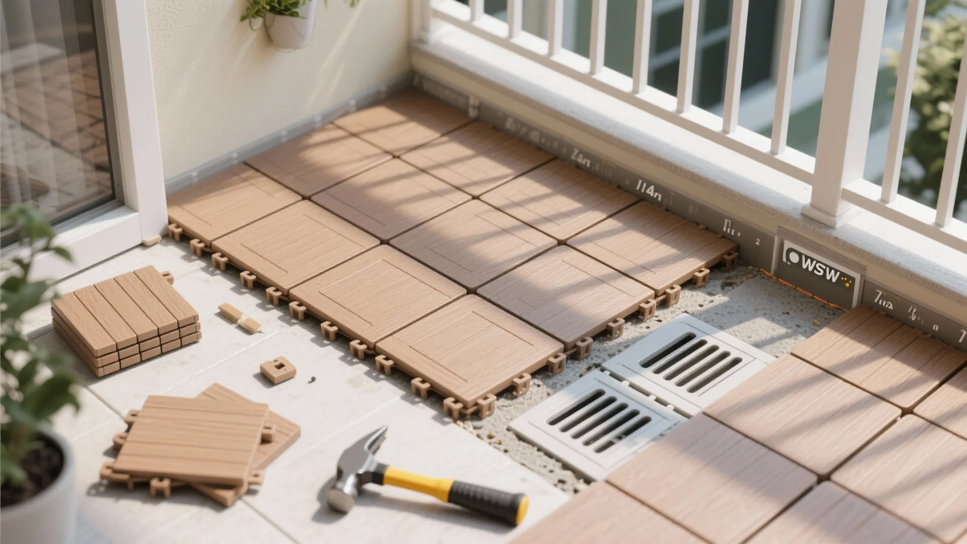 5) Flooring That Breathes: Interlocking Deck Tiles + Drain Care