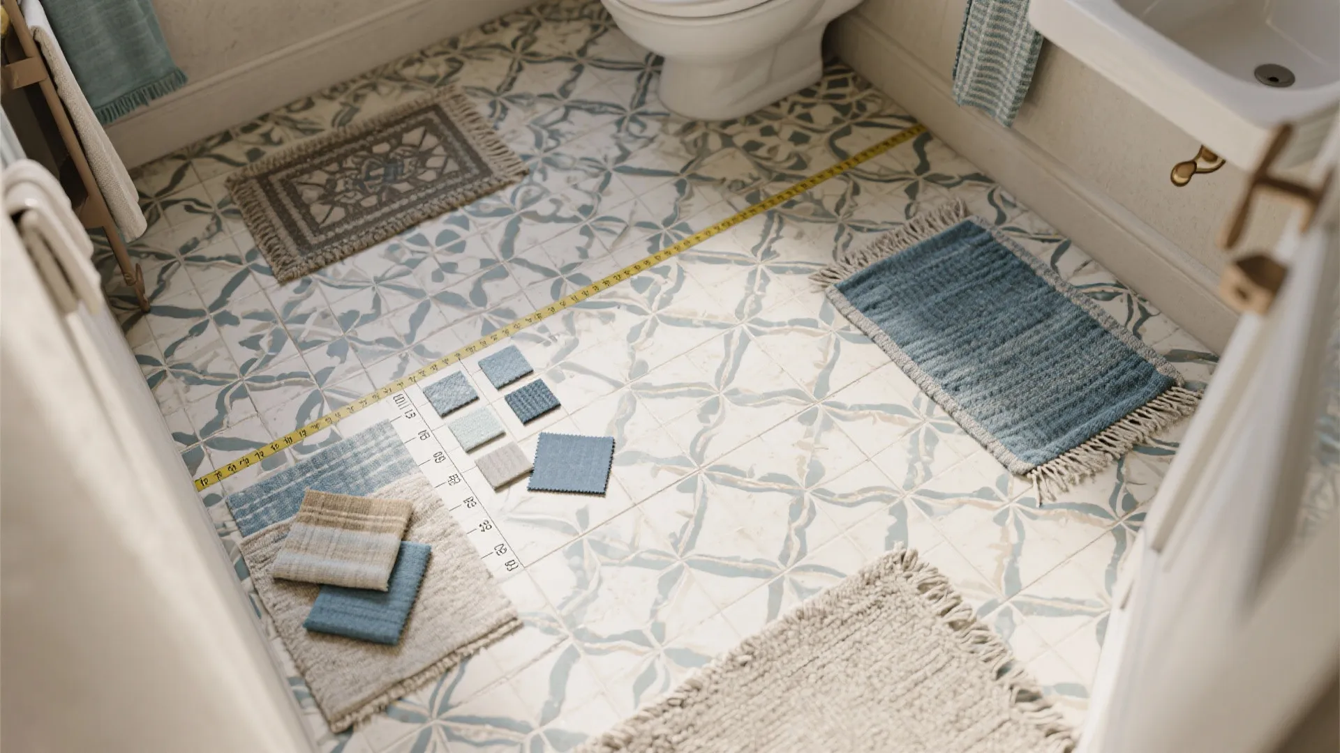 5. Patterned Floor Tile Is the Statement, Textiles Add the Cozy