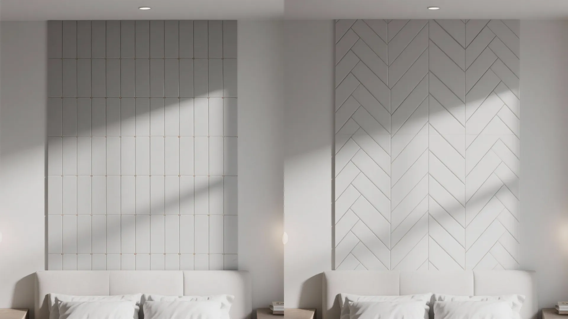 Chevron or stacked layouts to elongate the space