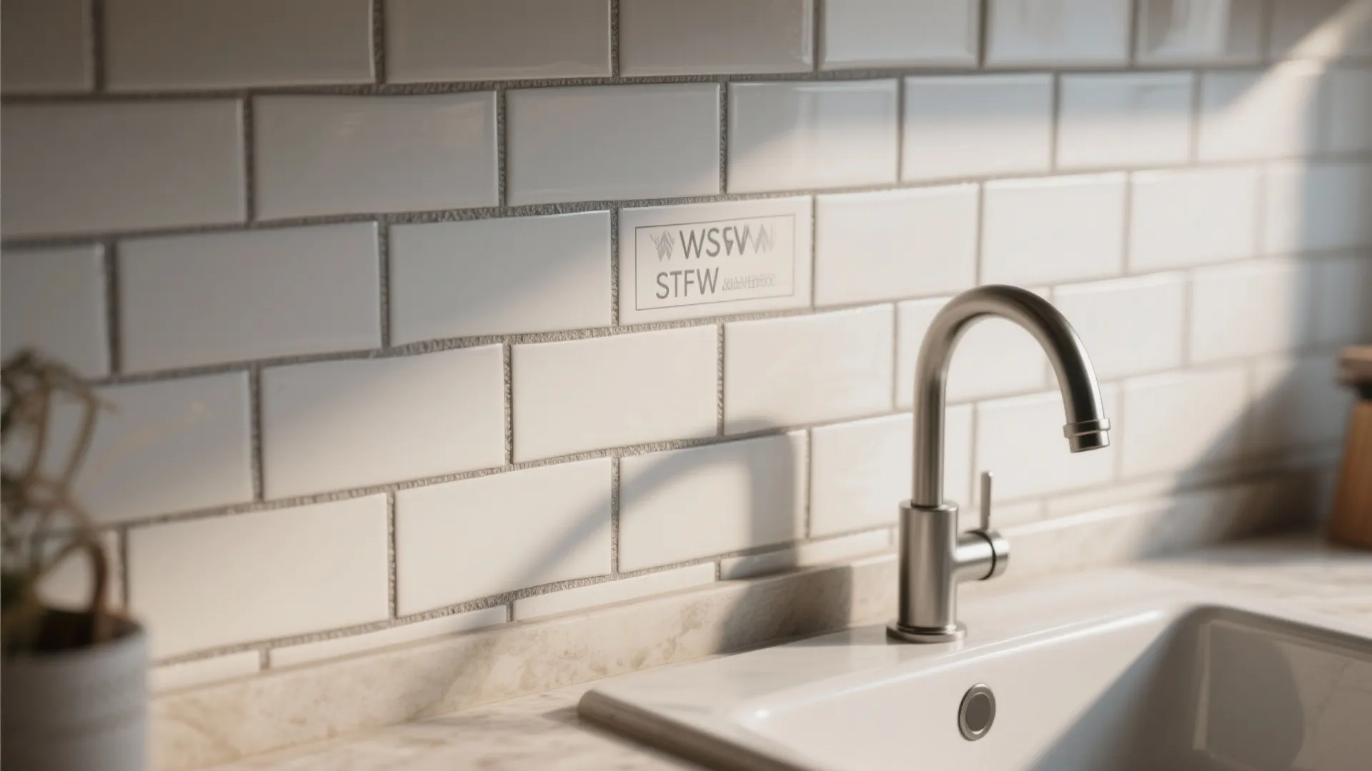3. Tile-look decals behind the sink