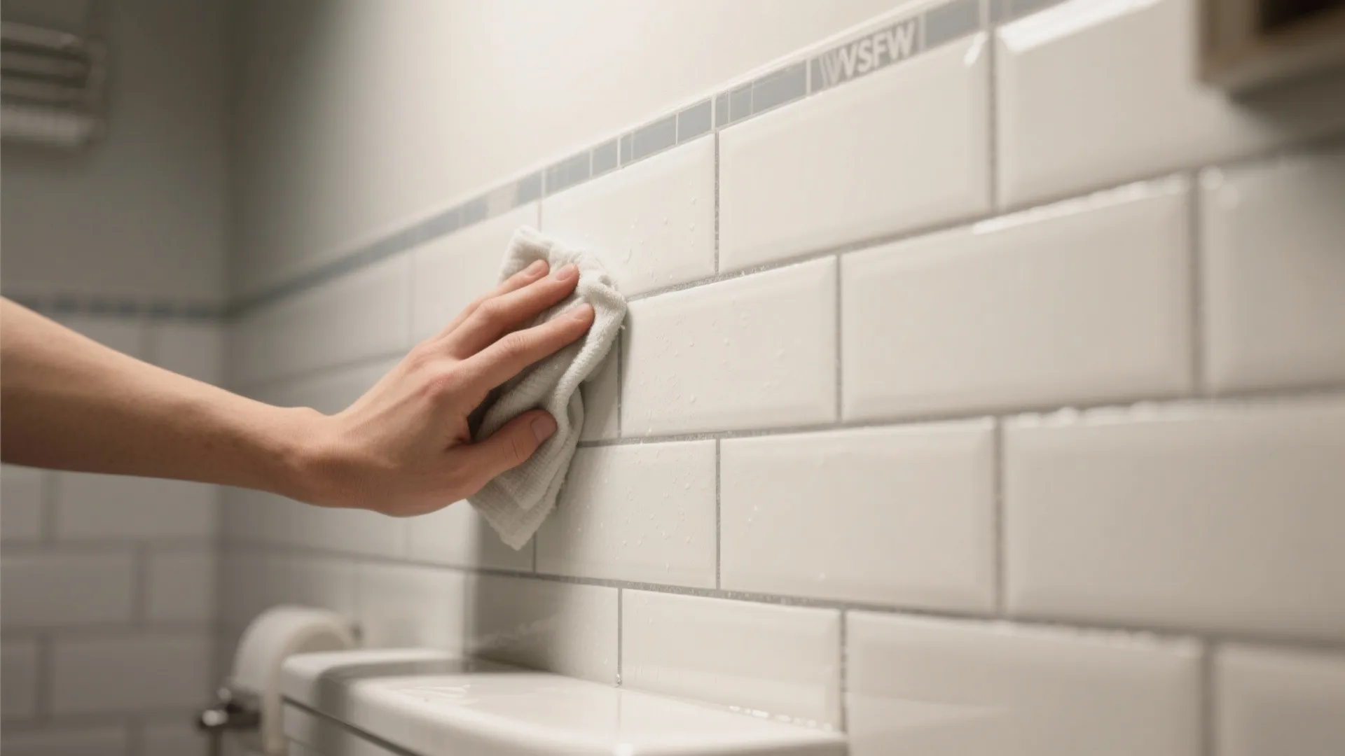 5. Tile-look wallpaper for budget-friendly texture