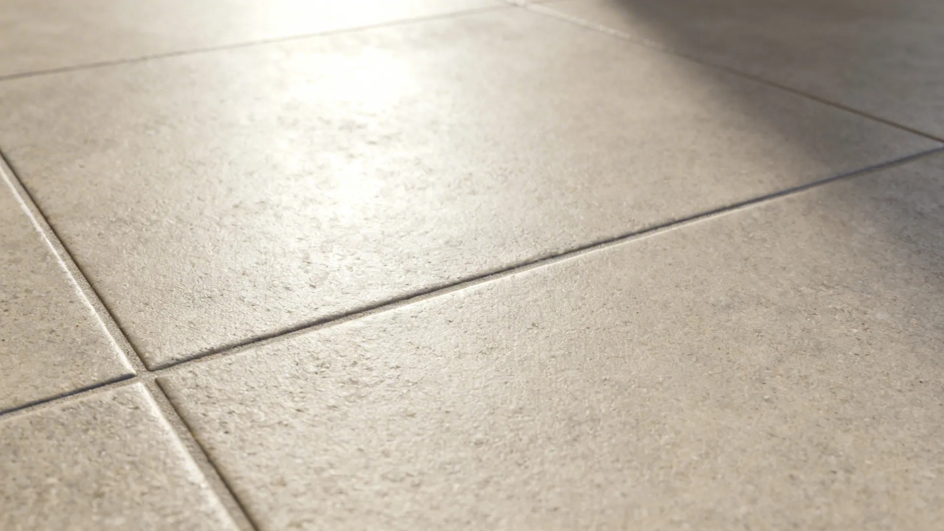 Macro view of matte porcelain tile with micro-roughness and tight grout for slip-resistant traction.