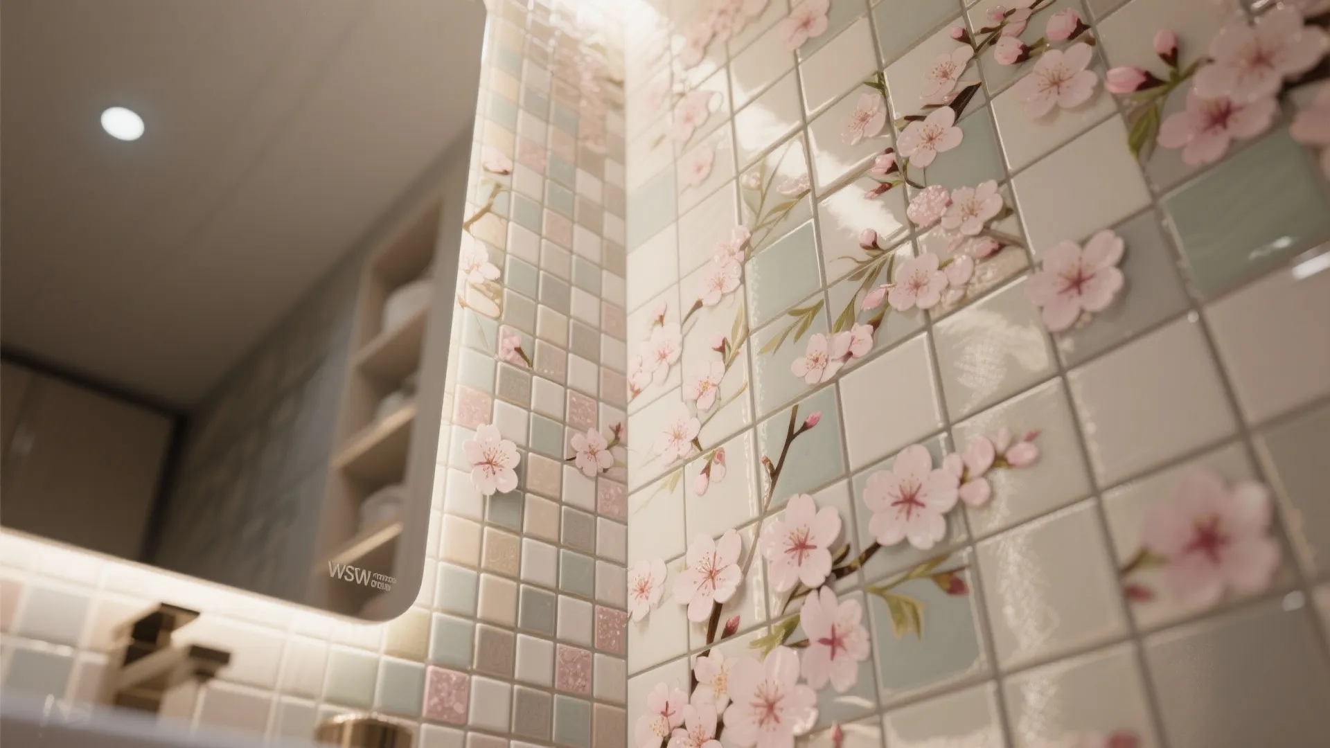 2. Tile Mural Behind the Vanity