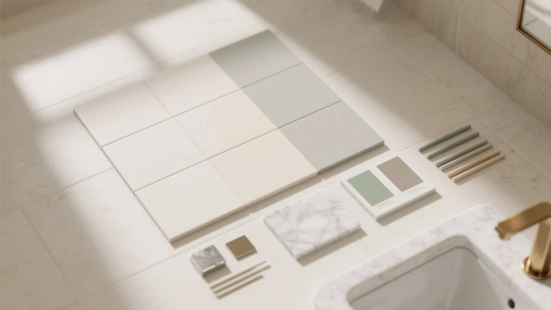 Light, reflective palette with large-format tiles