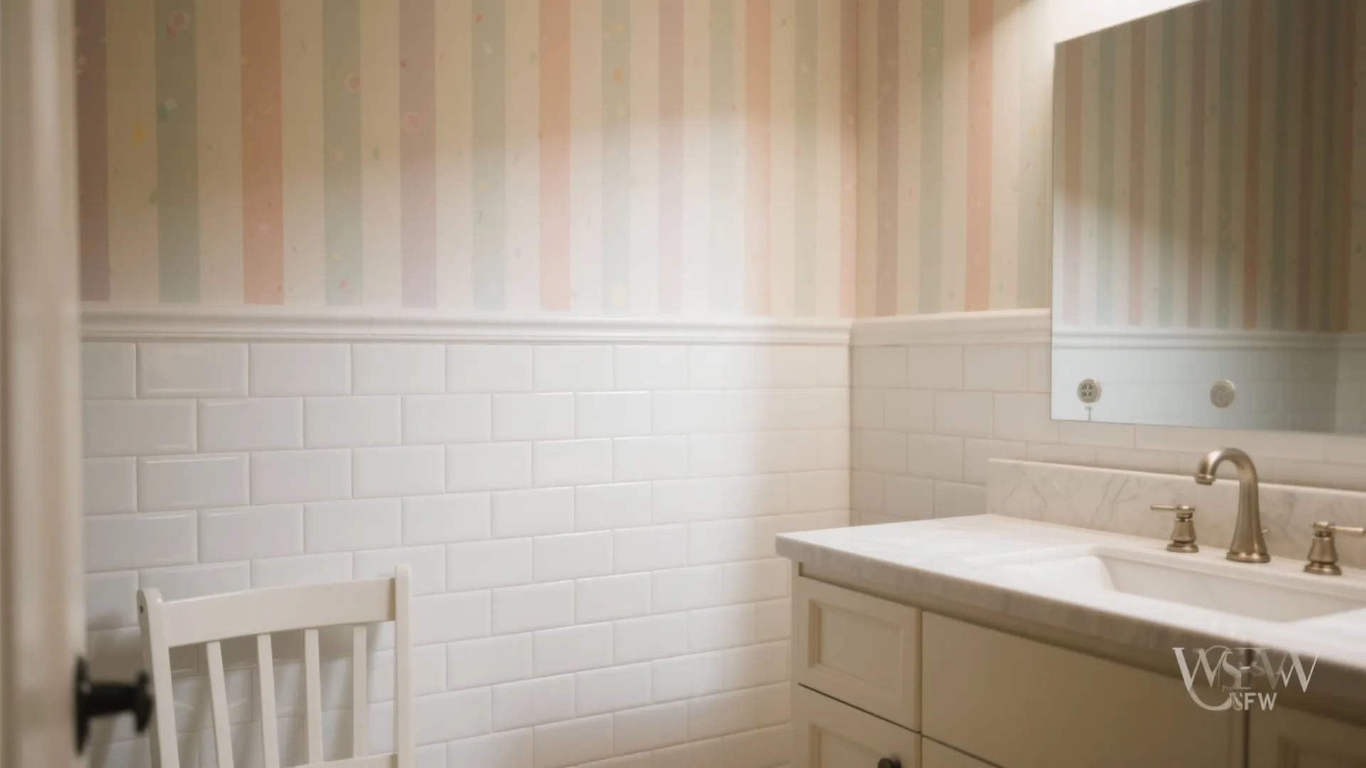 2) Color-Blocking: Tile Below, Wallpaper Above
