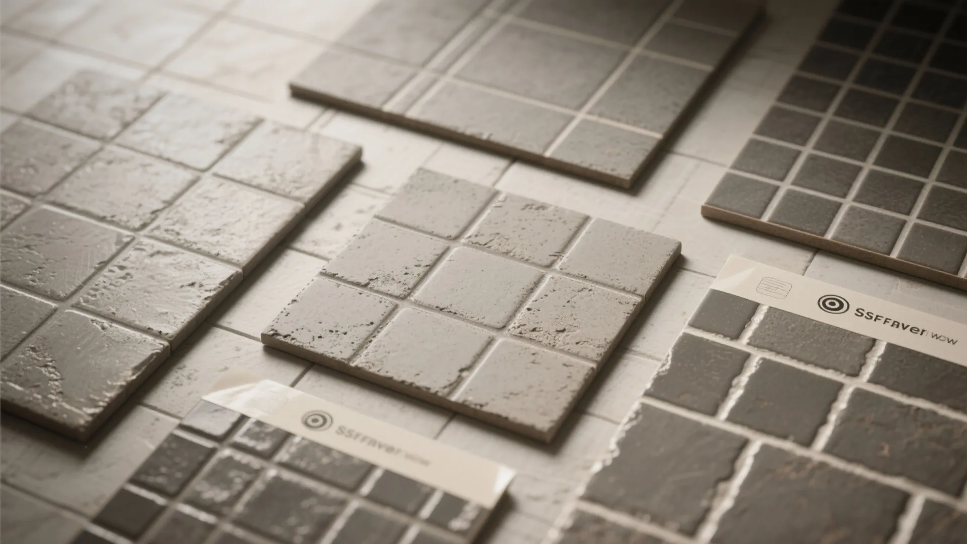 Top-down view of peel-and-stick tile-look wallpaper samples in cement and subway patterns for budget-friendly installs.