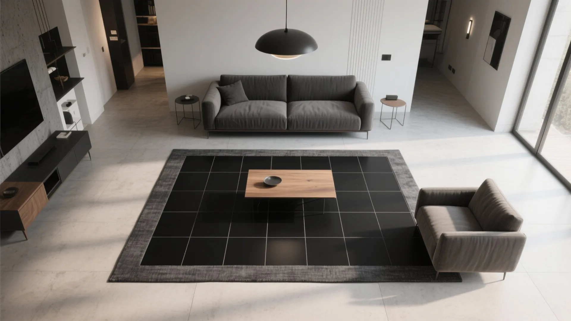 Tile “Rugs” and Borders to Zone Open-Plan Living