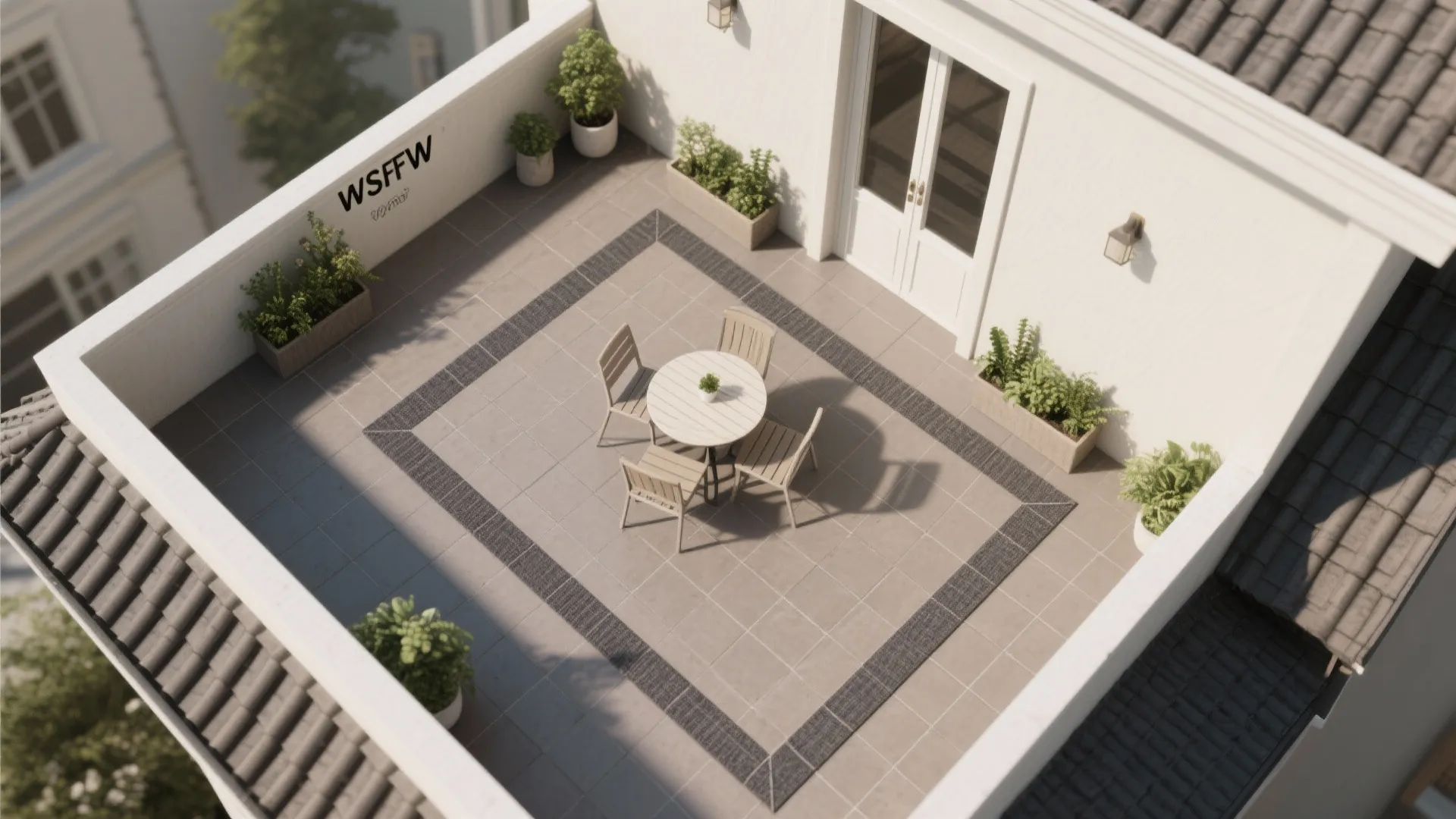 Patterned border and rug‑effect zoning