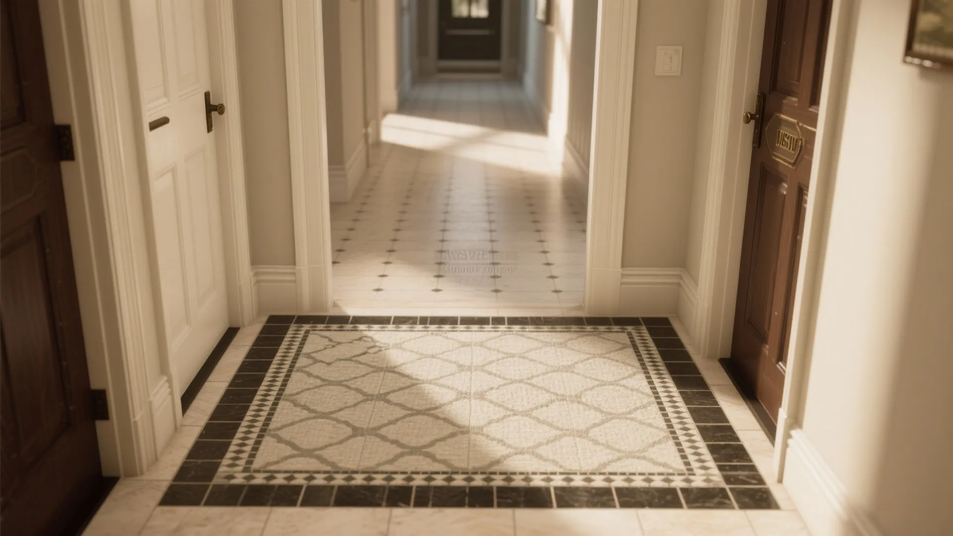 Tile rug and border inlay to define the foyer