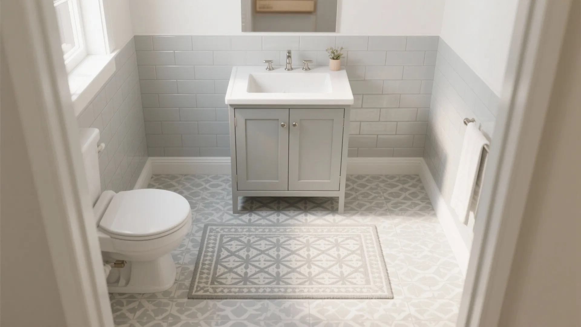 4) Patterned Encaustic-Look Porcelain for a “Tile Rug” Moment