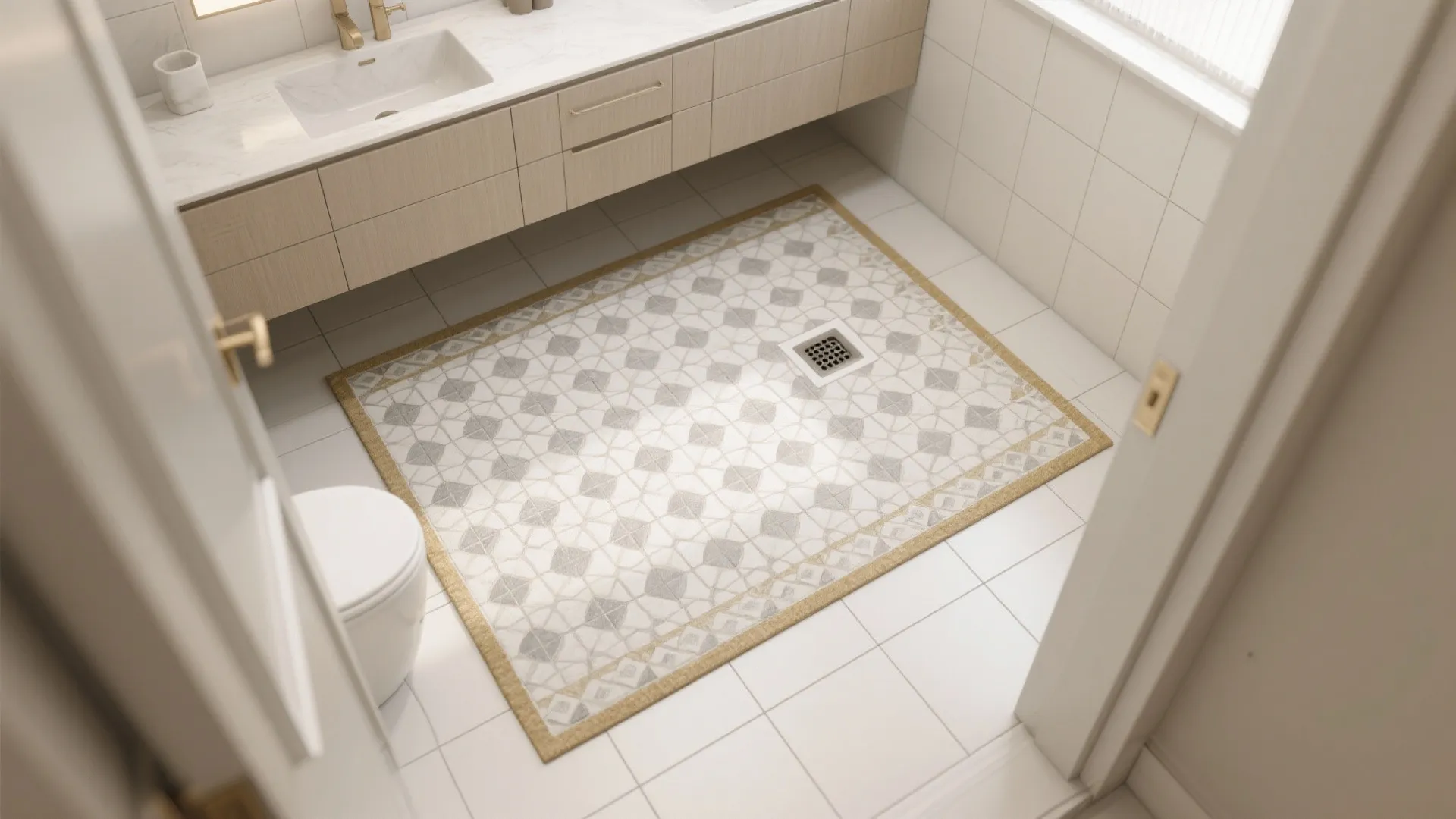 Tile Rug on the Floor to Zone the Space