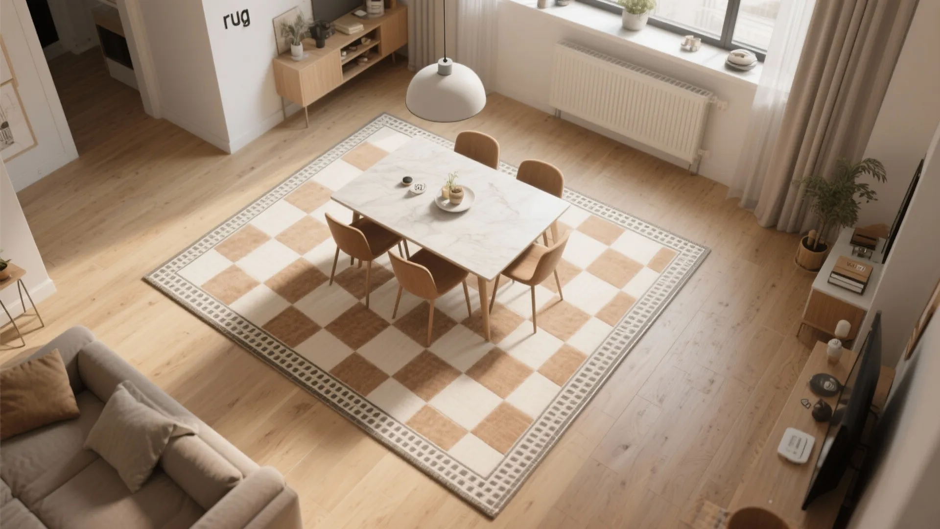 Tile “Rug” Border Inlay to Zone an Open Plan