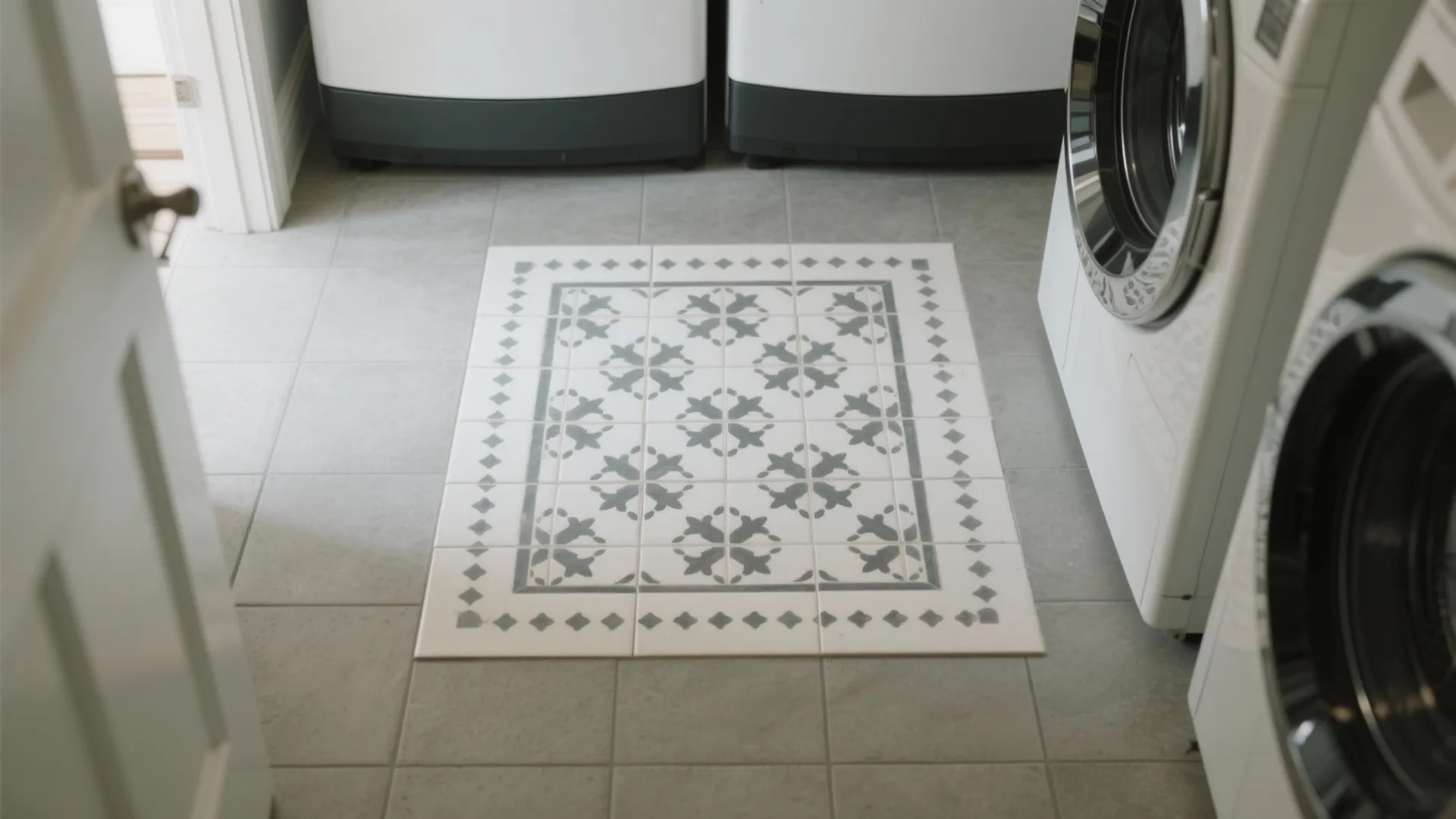 4) Patterned “tile rug” for personality without overwhelm