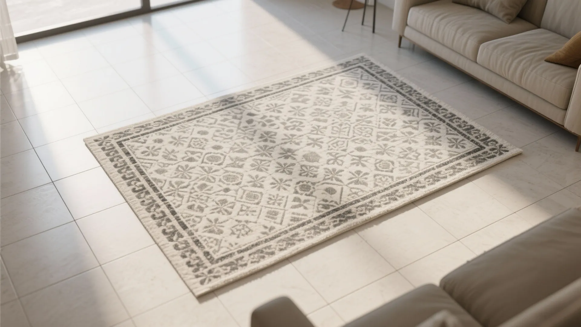 Patterned Tile Rug to Zone a Studio Living Room