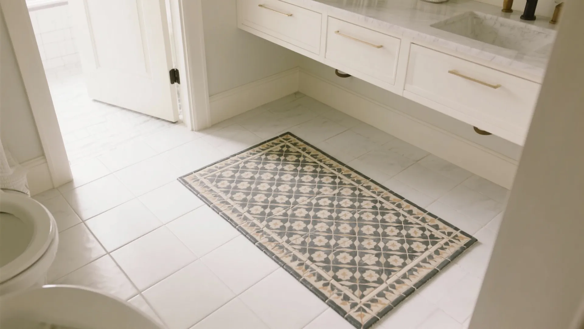 Patterned “tile rug” to zone the floor