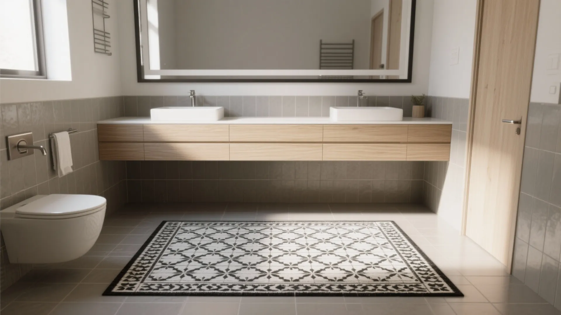 Encaustic-look “tile rug” to zone and add character